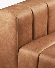 Close-up of a brown leather sofa